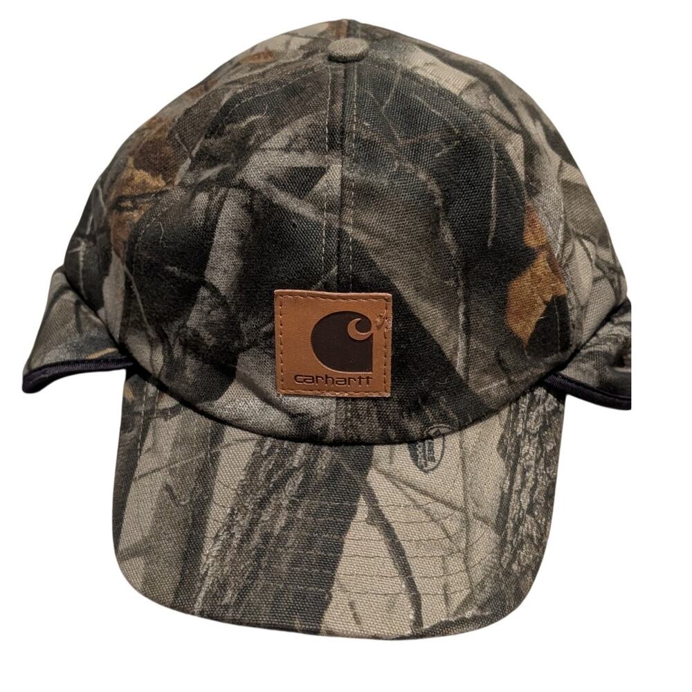 Vintage Carhartt A183 CMO Realtree Camo Ear Flap Hunting Hat L/XL
